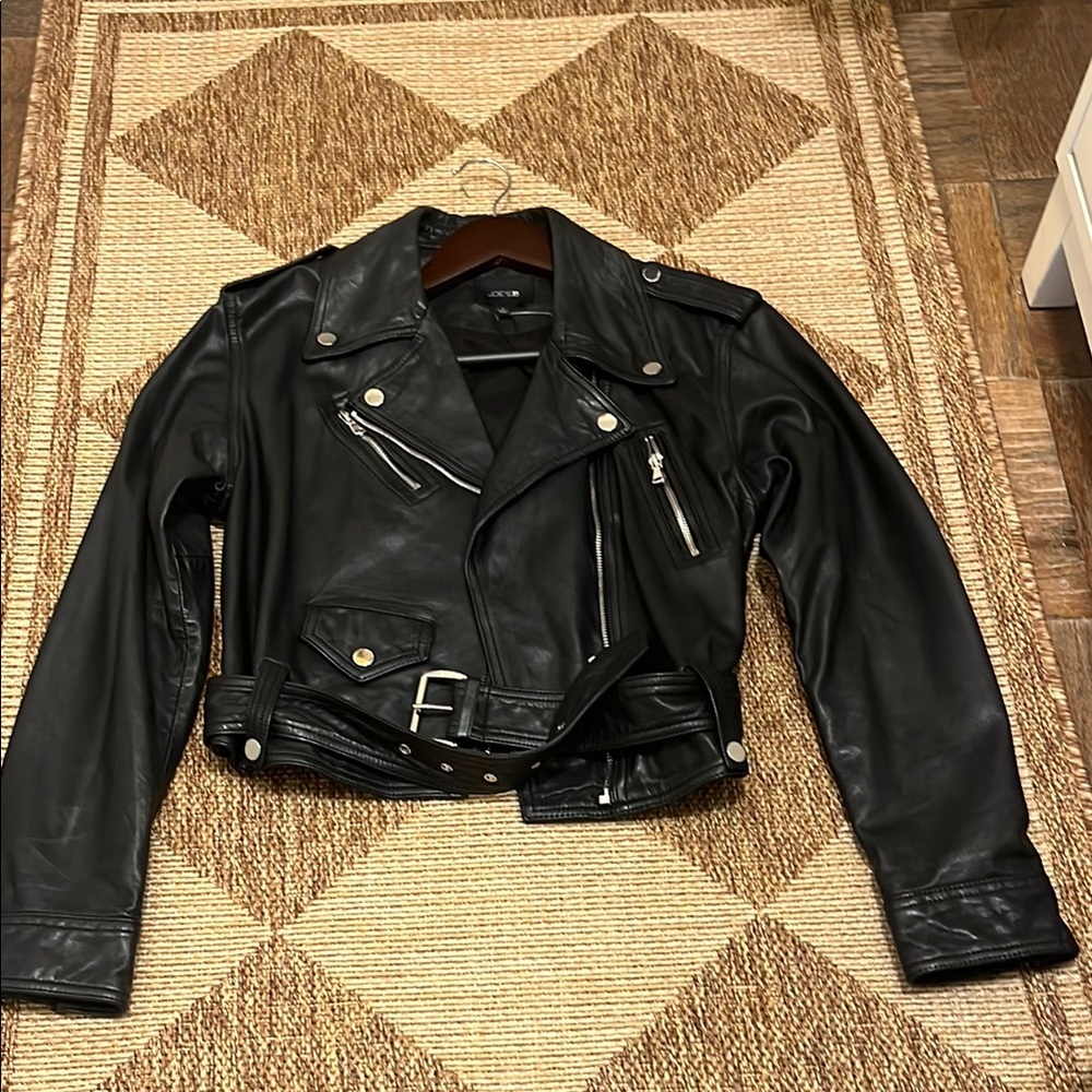 Joe's Jeans Black Leather Moto Jacket Asymmetrical Design